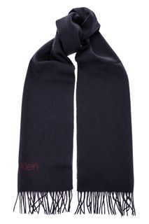 Синий шерстяной шарф с бахромой Calvin Klein Jeans