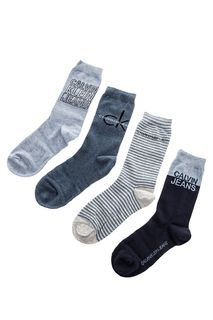 Комплект из четырех пар синих хлопковых носков Calvin Klein Jeans
