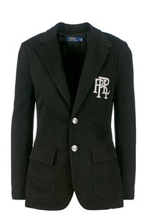 Черный хлопковый пиджак с вышивкой Polo Ralph Lauren