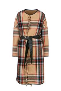 Шерстяное бежевое пальто в клетку Pinko