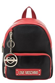 Кожаный рюкзак с одним отделом на молнии Love Moschino