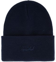 Синяя шапка мелкой вязки с декоративной вышивкой Herschel