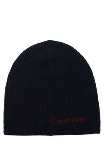 Шапка мелкой вязки синего цвета Calvin Klein Jeans