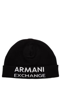 Черная шапка из хлопка с логотипом бренда Armani Exchange