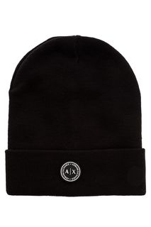 Черная шапка тонкой вязки с нашивкой Armani Exchange