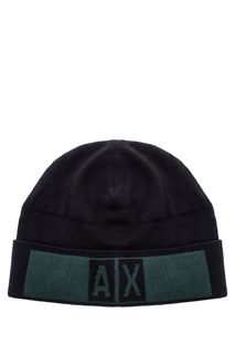 Синяя шапка из хлопка с монограммой бренда Armani Exchange