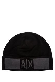 Черная шапка из хлопка с монограммой бренда Armani Exchange