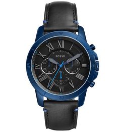 Круглые часы с кожаным ремешком Fossil