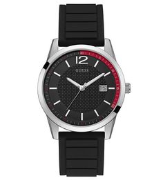 Кварцевые часы с черным силиконовым ремешком Guess