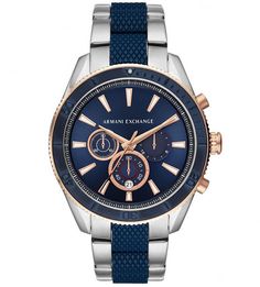 Часы с силиконовыми вставками в браслете Enzo Armani Exchange