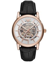 Механические часы на кожаном ремешке с выделкой Emporio Armani