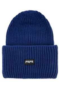 Вязаная синяя шапка с отворотом Pepe Jeans