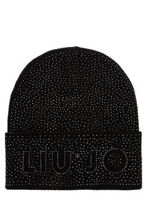 Черная шапка с отделкой стразами Liu Jo
