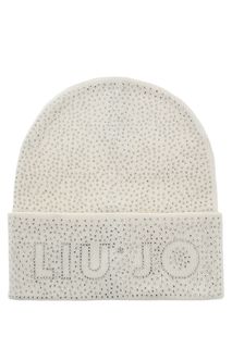 Шапка молочного цвета с отделкой стразами Liu Jo
