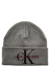 Шапка из хлопка с вышитым логотипом бренда Calvin Klein Jeans