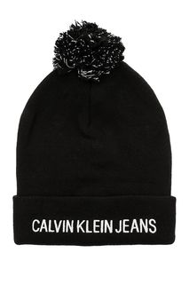 Черная полушерстяная шапка с помпоном Calvin Klein Jeans