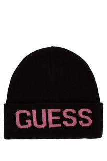 Черная шапка мелкой вязки Guess