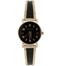 Часы круглой формы с черным циферблатом Anne Klein