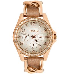 Часы с корпусом золотистого цвета с отделкой стразами Fossil