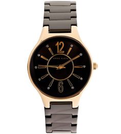 Часы с черным циферблатом круглой формы Anne Klein