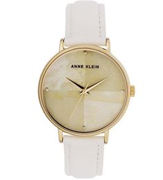Часы с белым кожаным ремешком Anne Klein