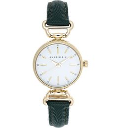 Часы округлой формы с кожаным ремешком Anne Klein