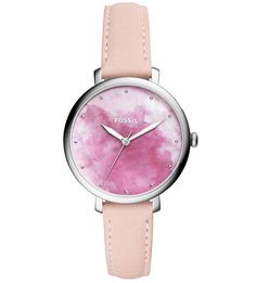 Часы с розовым циферблатом круглой формы Fossil