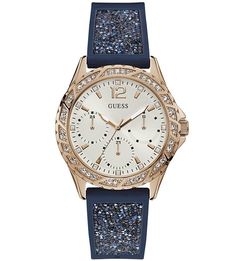 Кварцевые часы с силиконовым ремешком с отделкой глиттером Guess