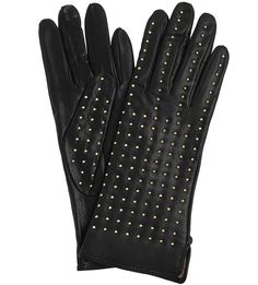 Черные кожаные перчатки с металлическим декором Eleganzza