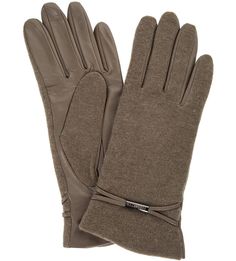 Серые перчатки из кашемира и натуральной кожи Eleganzza