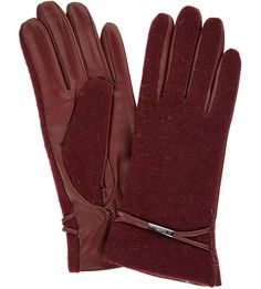 Бордовые перчатки из кашемира и натуральной кожи Eleganzza