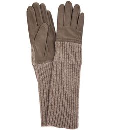 Длинные перчатки из текстиля и кожи Eleganzza