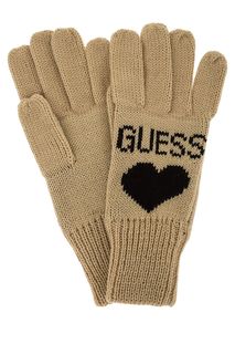 Бежевые трикотажные перчатки Guess