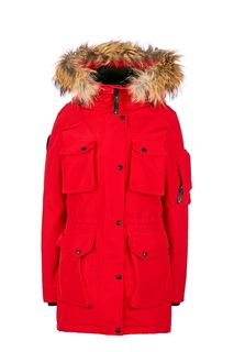 Красный пуховик с карманами и меховой отделкой Arctic Explorer