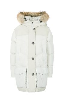 Зимний пуховик оверсайз с меховой отделкой Woolrich