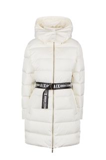 Приталенный пуховик молочного цвета с поясом Armani Exchange