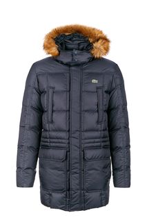 Синий пуховик с капюшоном Lacoste