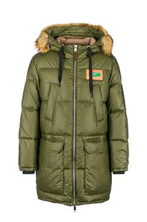 Пуховик цвета хаки с карманами United Colors of Benetton