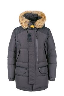 Синий пуховик с карманами и меховой отделкой Parajumpers