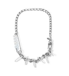 Серебристое колье-цепь с булавками и жемчугом Aqua