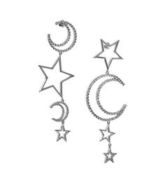 Асимметричные серебристые серьги с месяцами и звездами Herald Percy