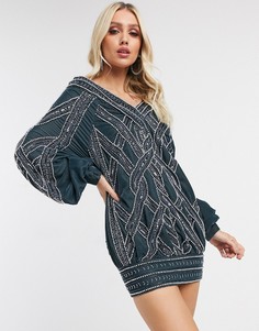 Свободное бархатное платье мини ASOS DESIGN-Синий