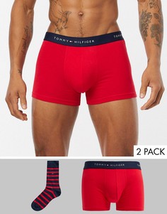 Комплект из красных боксеров и носков в полоску Tommy Hilfiger-Красный