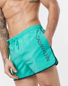 Бирюзовые шорты для плавания в беговом стиле с логотипом Calvin Klein-Синий