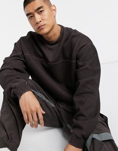 Черный свитшот с вырезом-лодочкой и вставками ASOS DESIGN-Коричневый