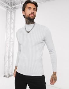 Серый обтягивающий джемпер в широкий рубчик ASOS DESIGN