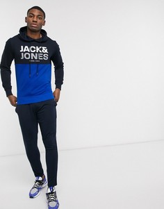 Худи без застежки со вставками Jack & Jones-Темно-синий