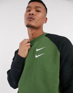 Свитшот цвета хаки с круглым вырезом и логотипом Nike-Зеленый