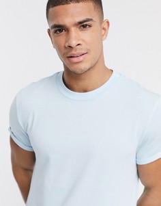 Синяя футболка с круглым вырезом и отворотами на рукавах ASOS DESIGN-Синий