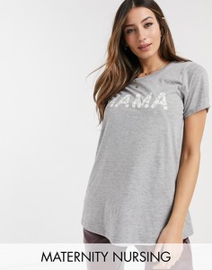 Черная футболка для кормления с надписью \"mama\" цветочной расцветки ASOS DESIGN Maternity-Серый